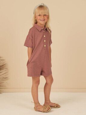 Rylee + Cru Mauve Short Sleeve Polo Romper
